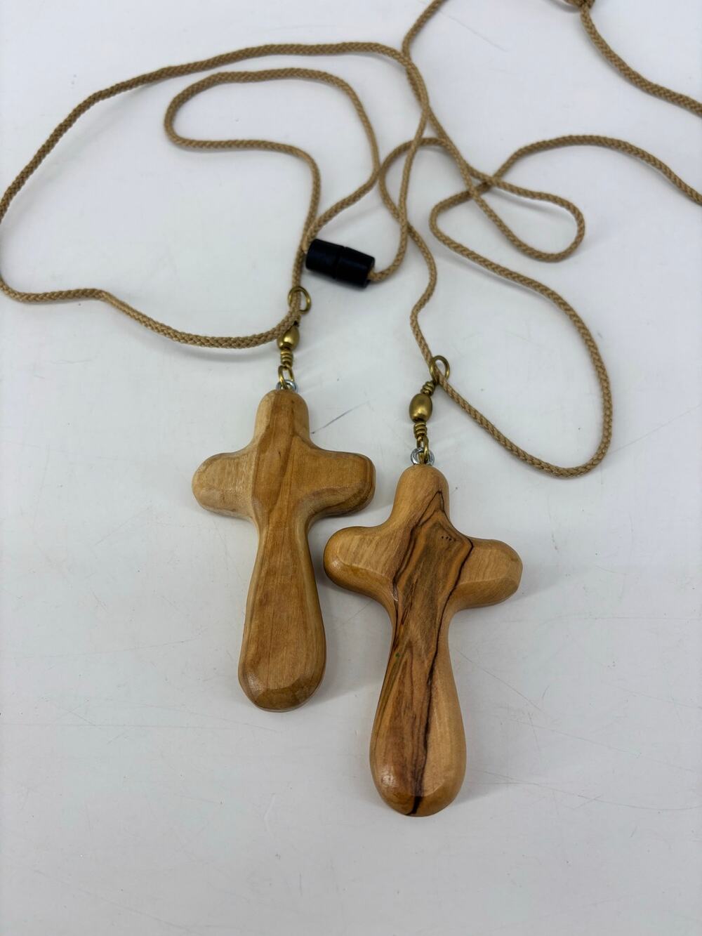 Olive Wood Comfort Cross Lot of 2 Necklace Hand Carved 3.5"